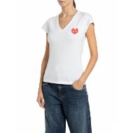 Picture of REPLAY WOMEN'S STRETCH JERSEY T-SHIRT WITH BURNING HEART NATURAL WHITE 1