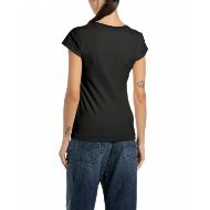 Picture of REPLAY WOMEN'S STRETCH JERSEY T-SHIRT WITH BURNING HEART BLACK 2