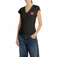 Picture of REPLAY WOMEN'S STRETCH JERSEY T-SHIRT WITH BURNING HEART BLACK 1