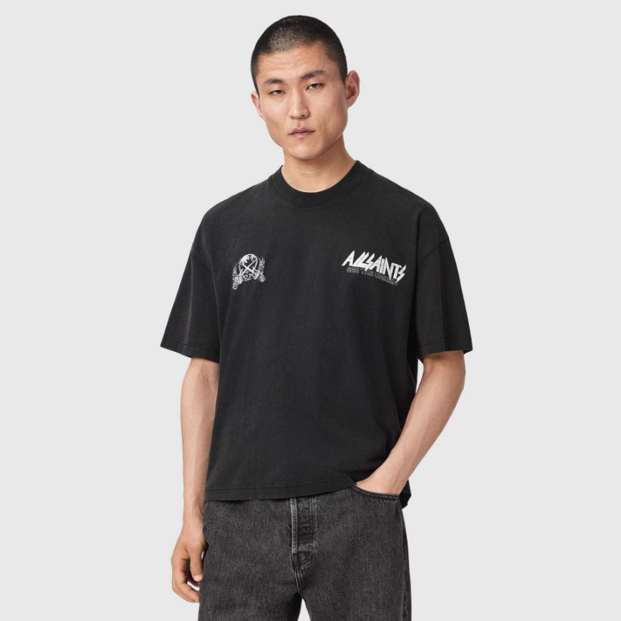 Picture of ALLSAINTS MEN'S CHROMIUM SHORT SLEEVE CREW WASHED BLACK