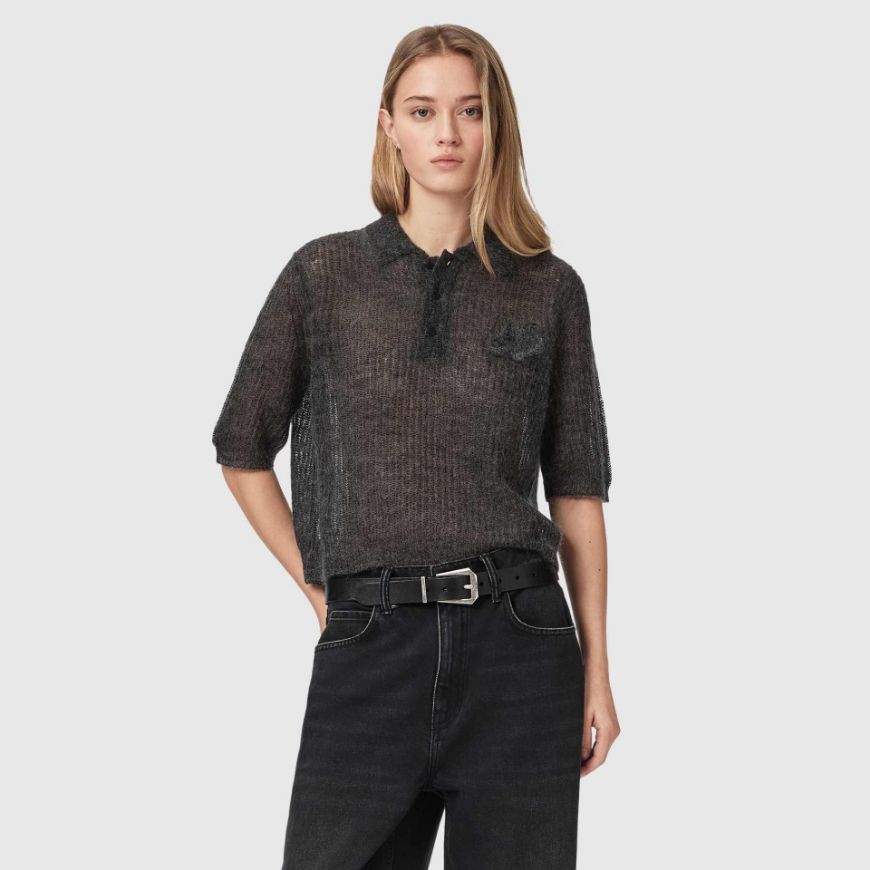 Picture of ALLSAINTS WOMEN'S ANABEL POLO TEE GRAPHITE GREY