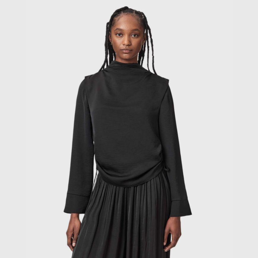 Picture of ALLSAINTS WOMEN'S LESLIE LONG SLEEVE TOP BLACK