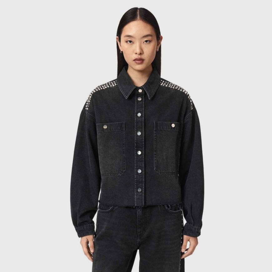 Picture of ALLSAINTS WOMEN'S NICKY STUD JACKET WASHED BLACK
