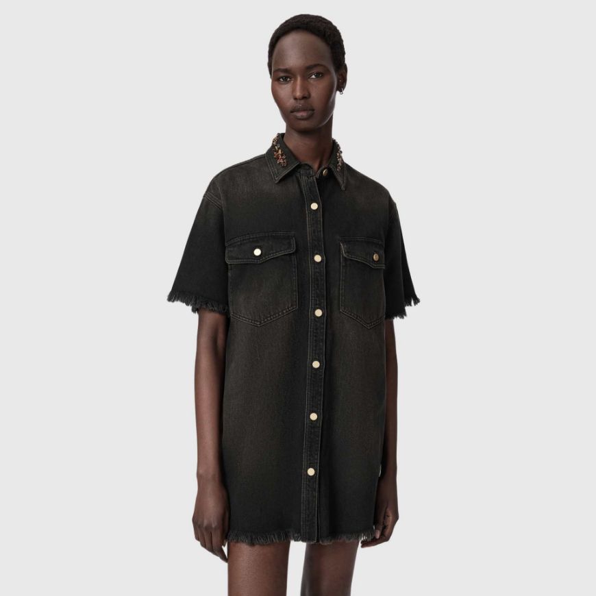 Picture of ALLSAINTS WOMEN'S FILOU DENIM DRESS OVERDYED BROWN
