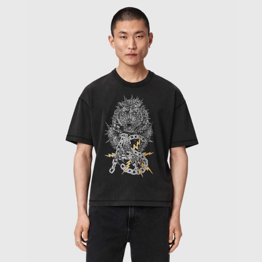 Снимка на ALLSAINTS МЪЖКА БЛУЗА IRON TIGER SHORT SLEEVE CREW WASHED BLACK