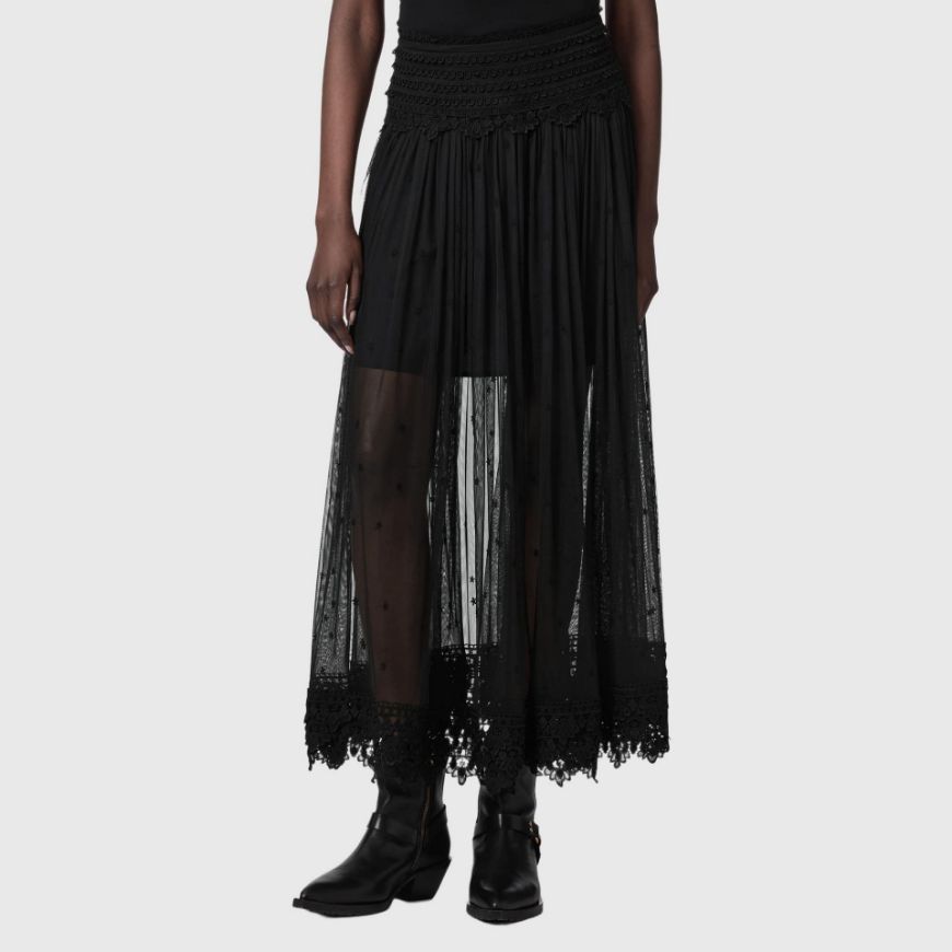 Picture of ALLSAINTS WOMEN'S TRIXIE LACE SKIRT JET BLACK
