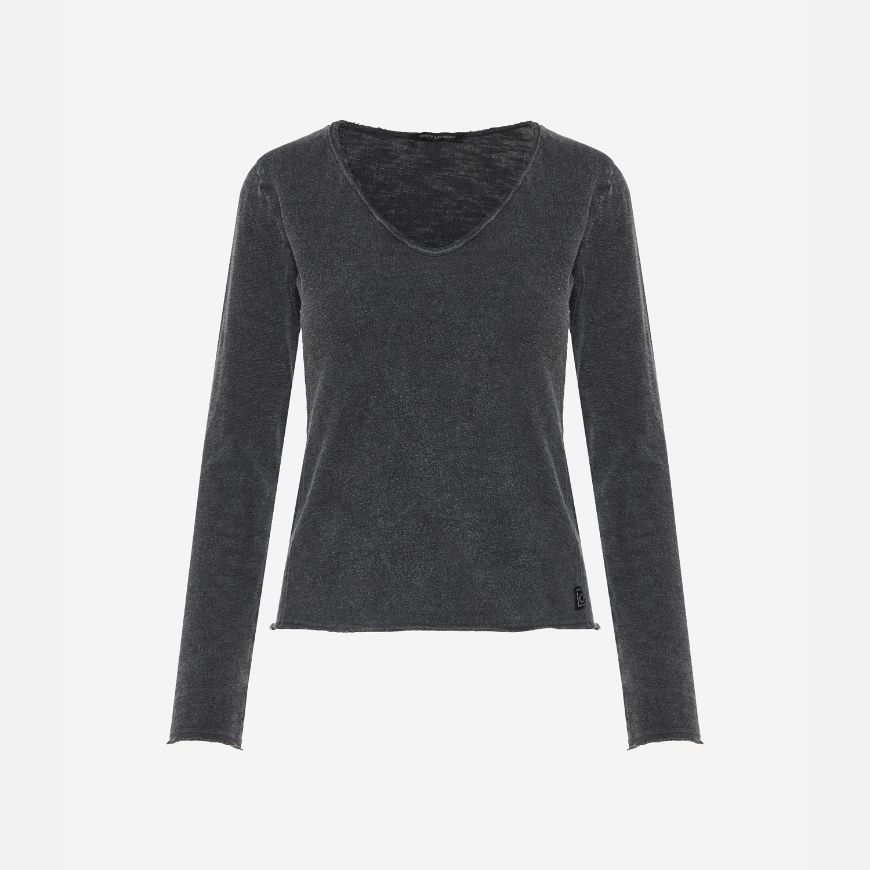 Снимка на DIRTY LAUNDRY ДАМСКИ ТОП SLUB LONGSLEEVE WITH RAW EDGES VINTAGE BLACK