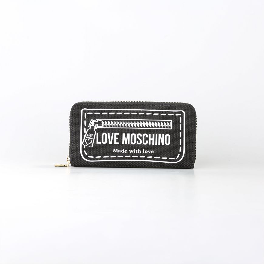 Picture of LOVE MOSCHINO WOMEN'S ZIP AROUND WALLET SIGNATURE LOVE PRINT BLACK
