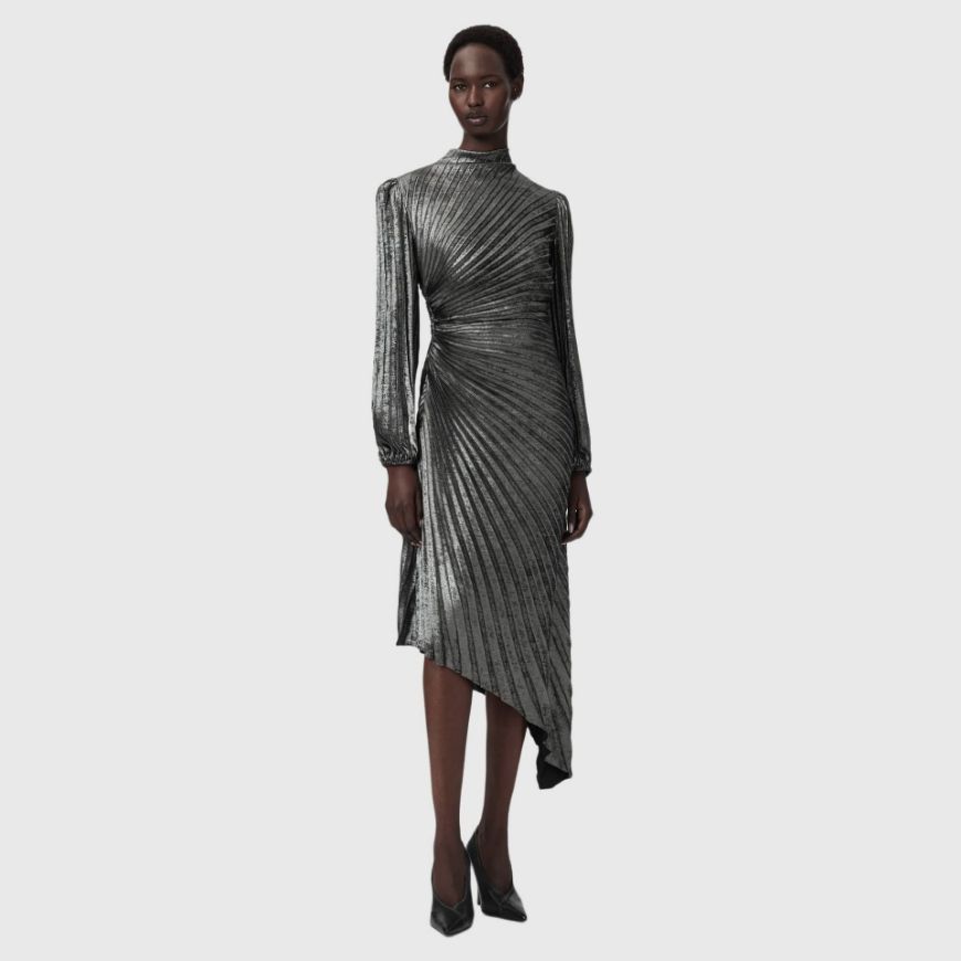Picture of ALLSAINTS WOMEN'S MILENA DRESS PLATINUM SILVER