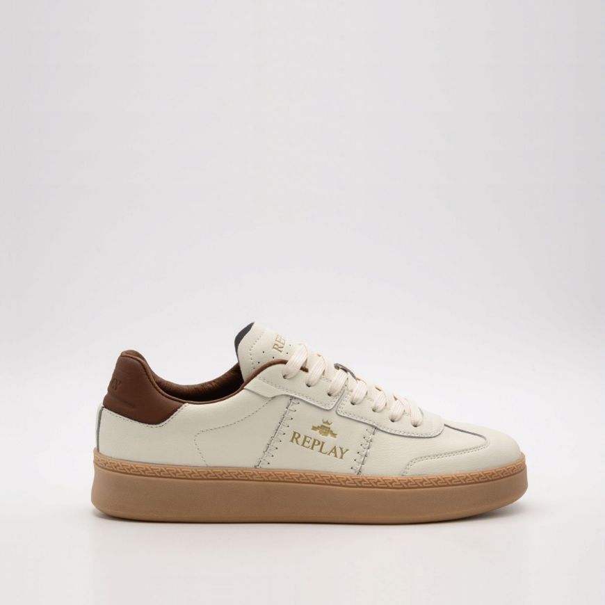 Picture of REPLAY MEN'S PLAYME ACTION LEATHER SNEAKERS WHITE/TAN