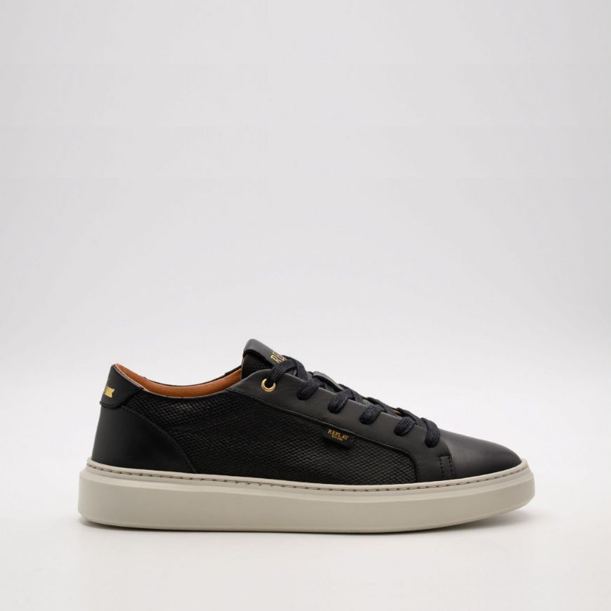 Picture of REPLAY MEN'S BRICE URBAN LEATHER SNEAKERS BLACK