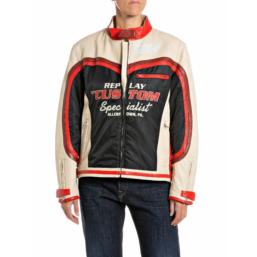 Снимка на REPLAY ДАМСКО ЯКЕ MIXED LAMBSKIN LEATHER & NYLON BIKER JACKET EGGNOG