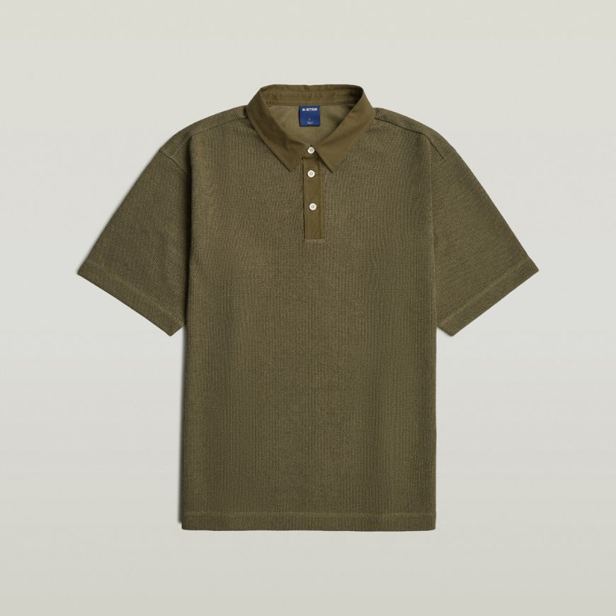Picture of G-STAR MEN'S HEAVY WAFFLE LOOSE POLO DARK KHAKI