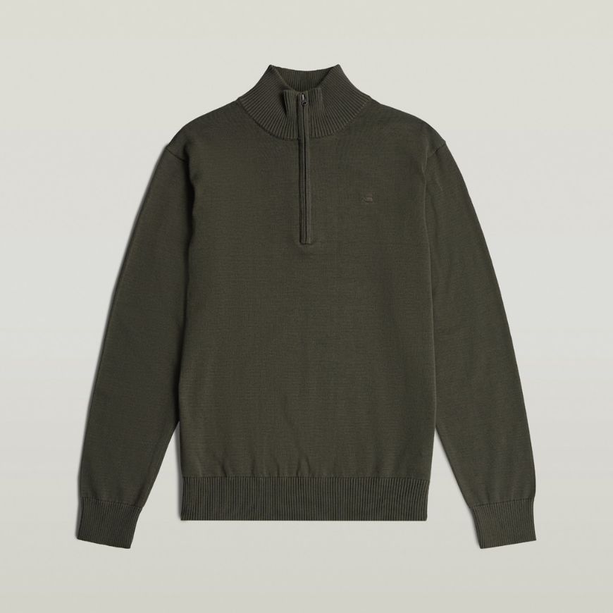 Picture of G-STAR MEN'S CORE REFINED HALF ZIP KNIT BLACK OLIVE