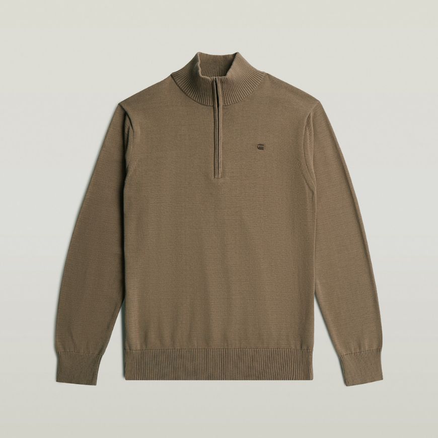 Picture of G-STAR MEN'S CORE REFINED HALF ZIP KNIT FOSSIL