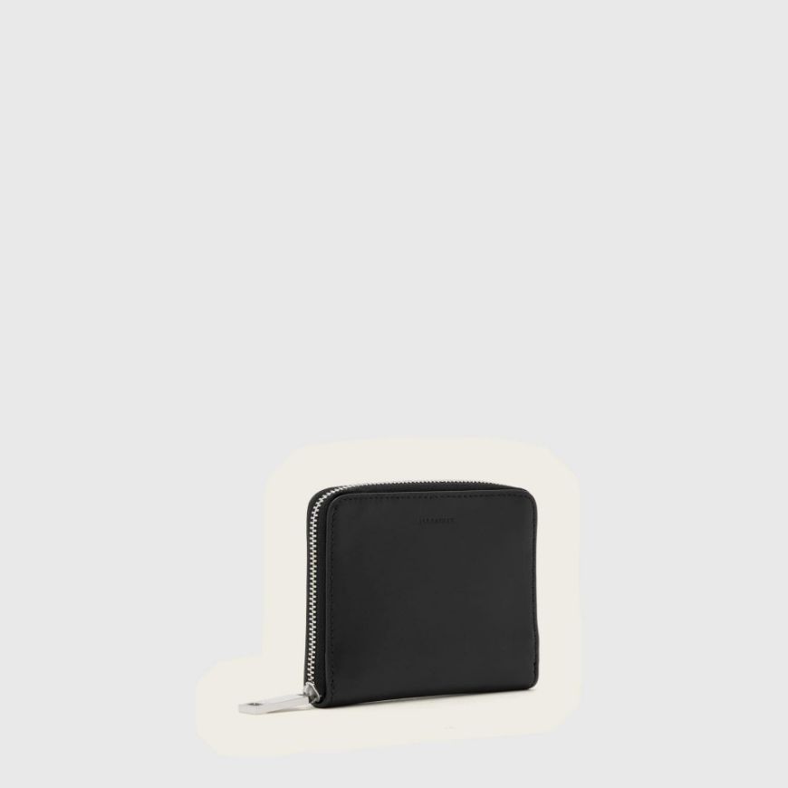 Picture of ALLSAINTS WOMEN'S LENA HEX ZIP WALLET BLACK/SILVER