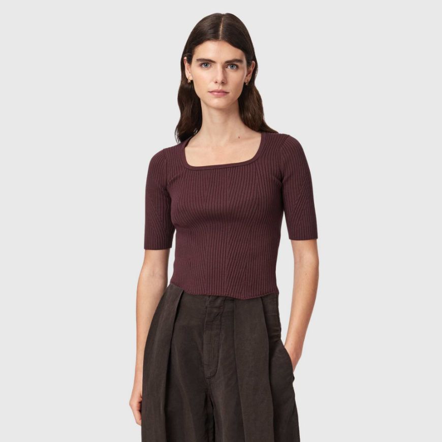 Picture of ALLSAINTS WOMEN'S CRUZ HALLY TOP BURNT BROWN