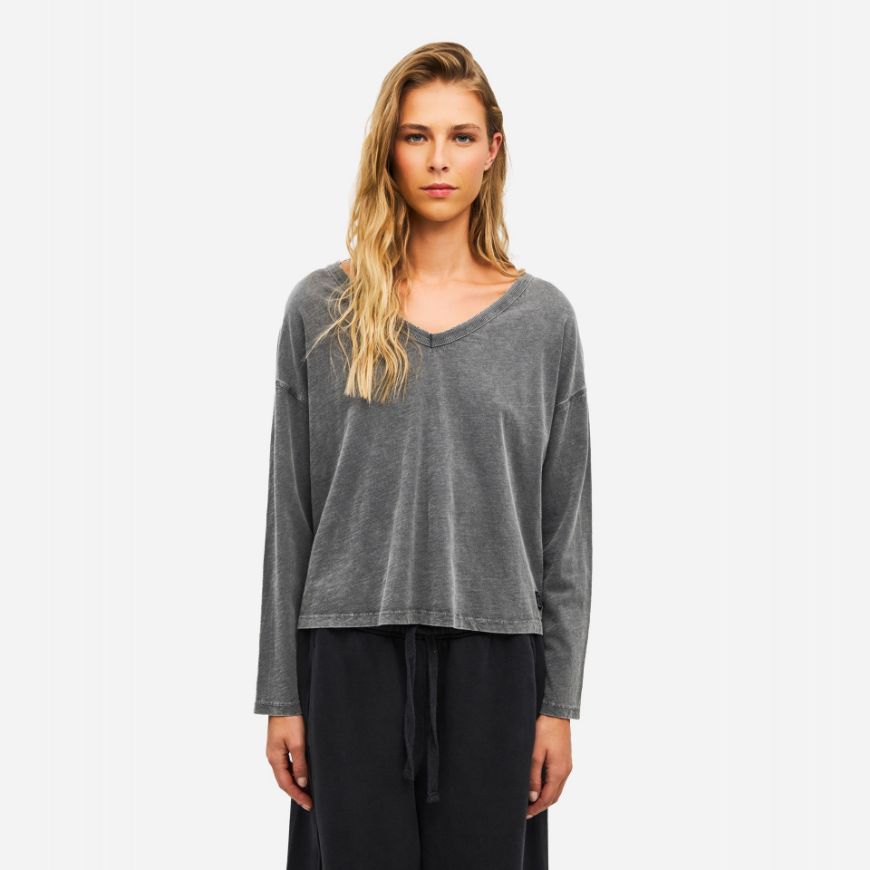 Снимка на DIRTY LAUNDRY ДАМСКИ ТОП V NECK RELAXED LONGSLEEVE VINTAGE GREY