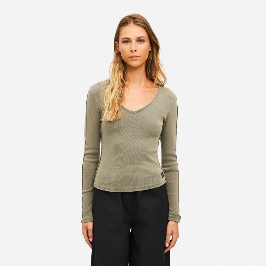 Снимка на DIRTY LAUNDRY ДАМСКИ ТОП V NECK RIB LONGSLEEVE VINTAGE ROCK