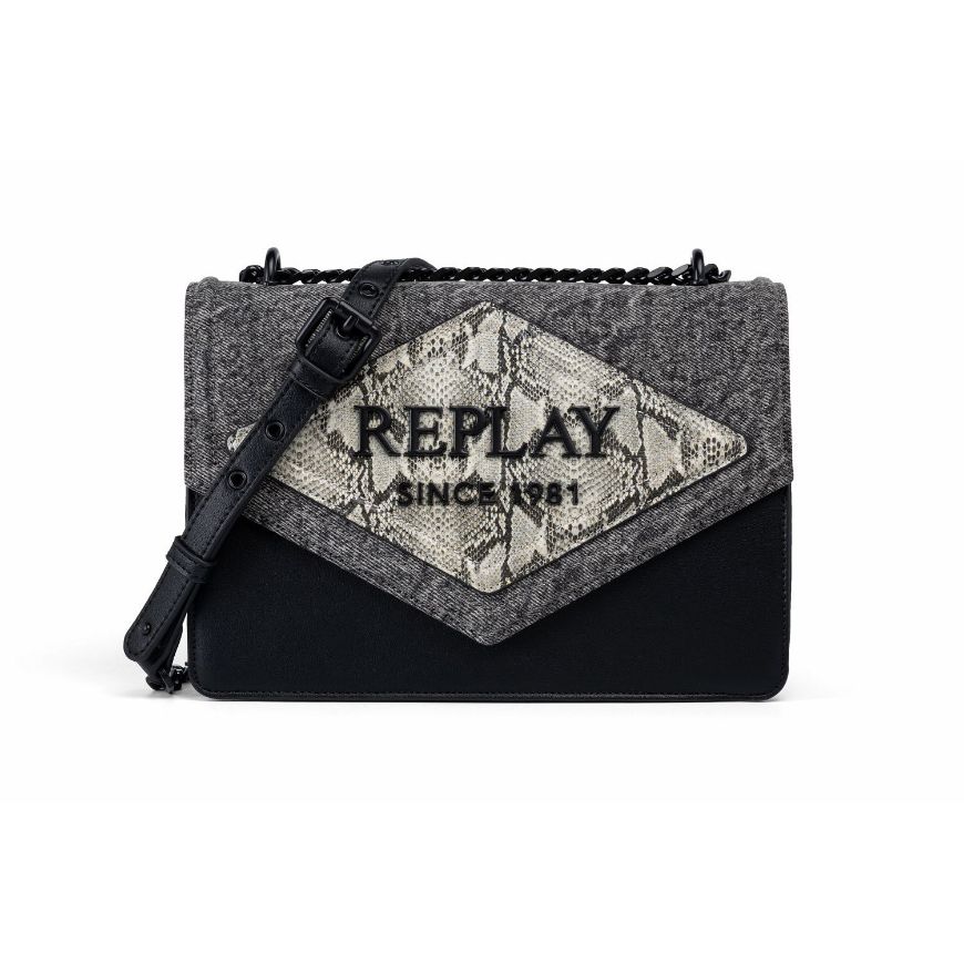 Снимка на REPLAY ДАМСКА ЧАНТА DENIM AND SNAKE PRINTED CROSSBODY BAG BLACK