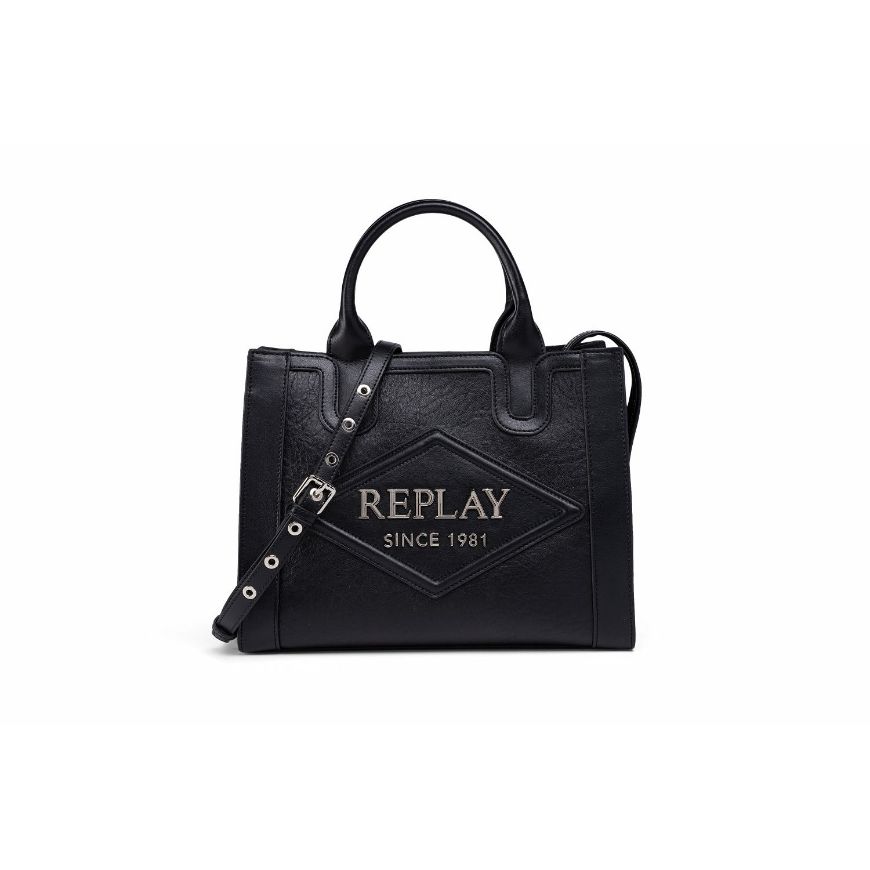 Снимка на REPLAY ДАМСКА ЧАНТА HAMMERED AND PLAIN BAG WITH LARGE LOGO BLACK