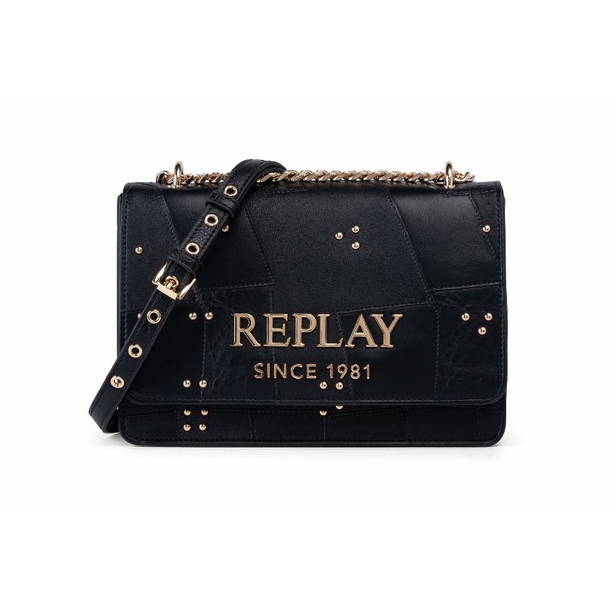 Снимка на REPLAY ДАМСКА ЧАНТА PATCHWORK EFFECT CROSSBODY BAG BLACK+GOLD