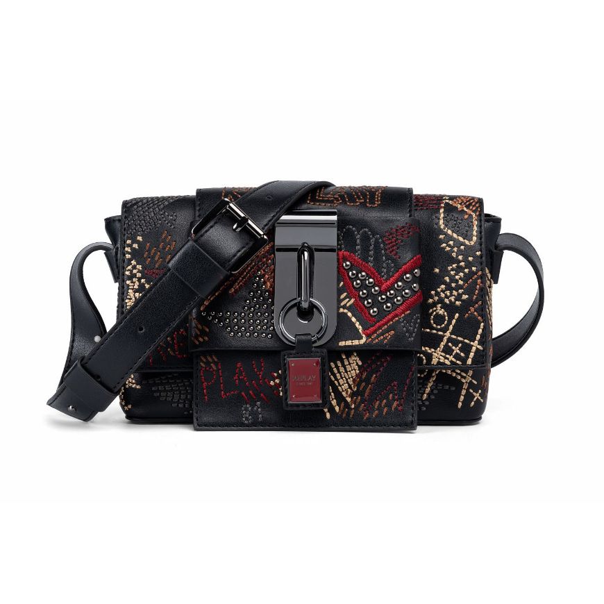 Picture of REPLAY WOMEN'S CROSSBODY BAG WITH EMBROIDERY AND STUDS BLACK