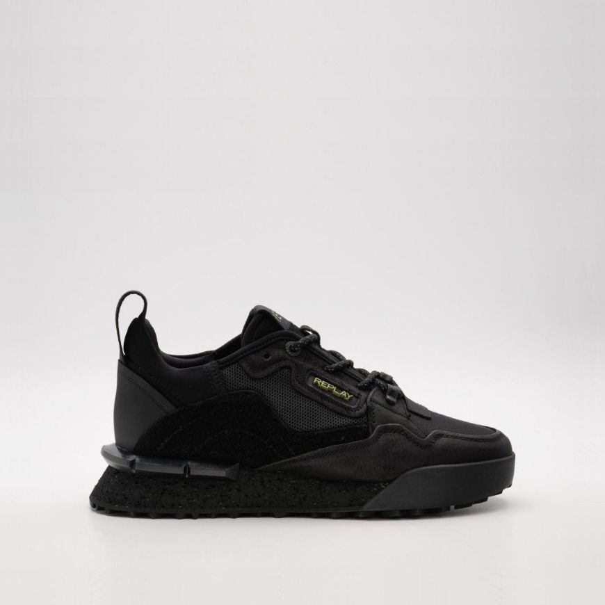 Picture of REPLAY MEN'S FIELD EDGE X LEATHER SNEAKERS BLACK