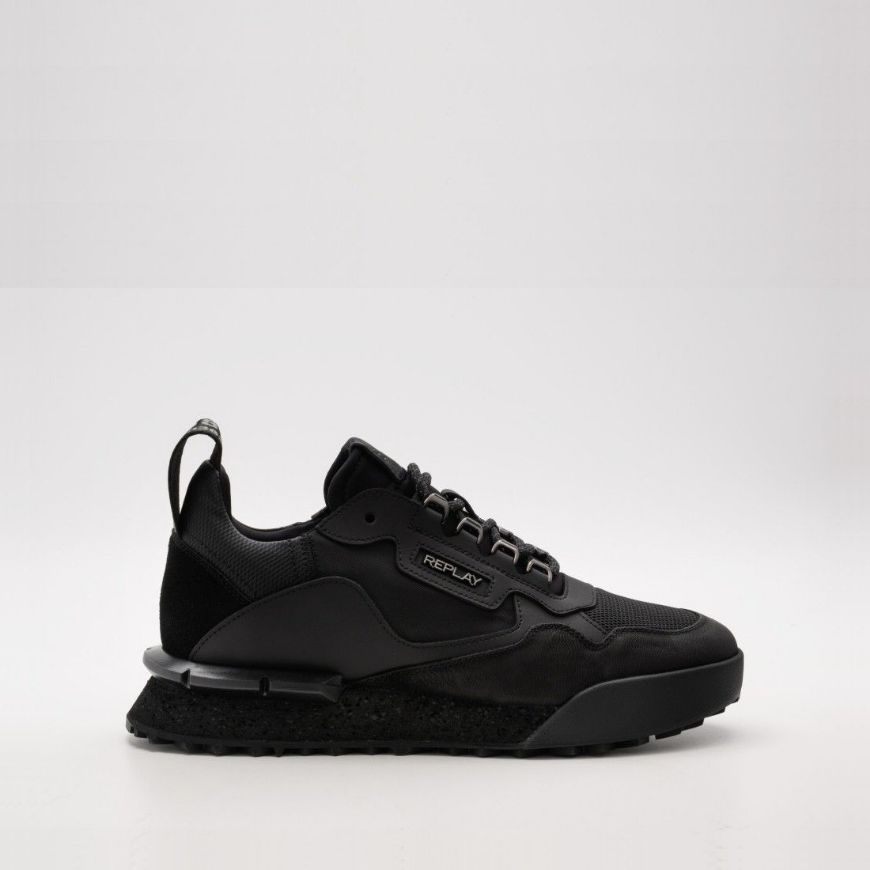 Picture of REPLAY MEN'S FIELD MOD D LEATHER SNEAKERS BLACK