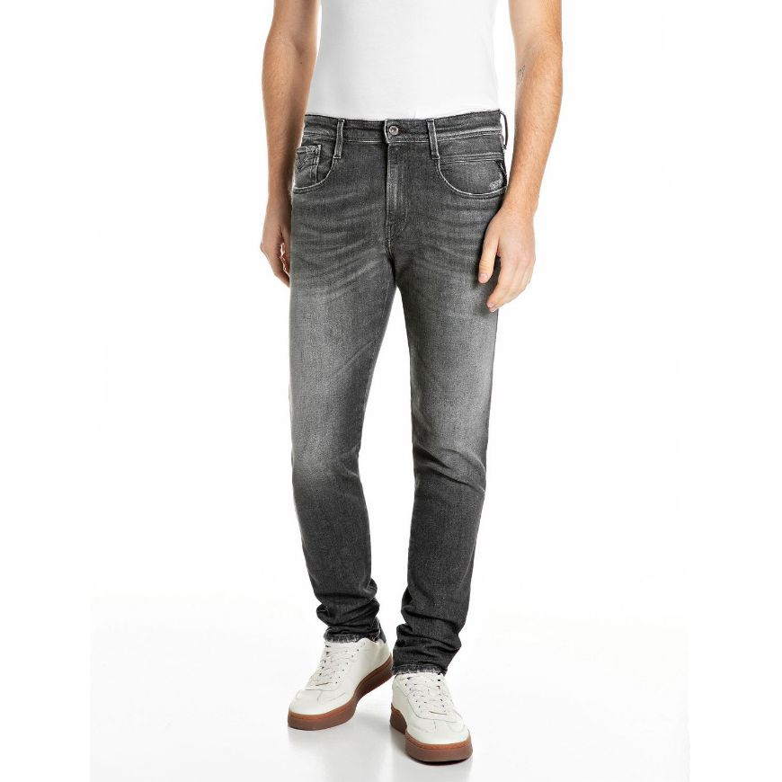 Снимка на REPLAY МЪЖКИ ДЕНИМ ANBASS SLIM-FIT WHITE WEFT BLACK STRETCH DENIM JEANS DARK GREY