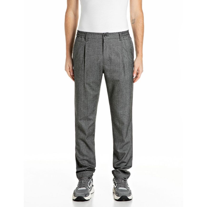 Снимка на REPLAY МЪЖКИ ПАНТАЛОН TAPERED-FIT HERRINGBONE TROUSERS BLACK/NAT.WHITE HERRINGBONE