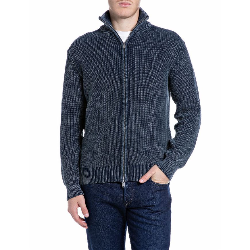 Снимка на REPLAY МЪЖКА ЖИЛЕТКА FULL-ZIP HIGH NECK COTTON CARDIGAN TOTAL ECLIPSE