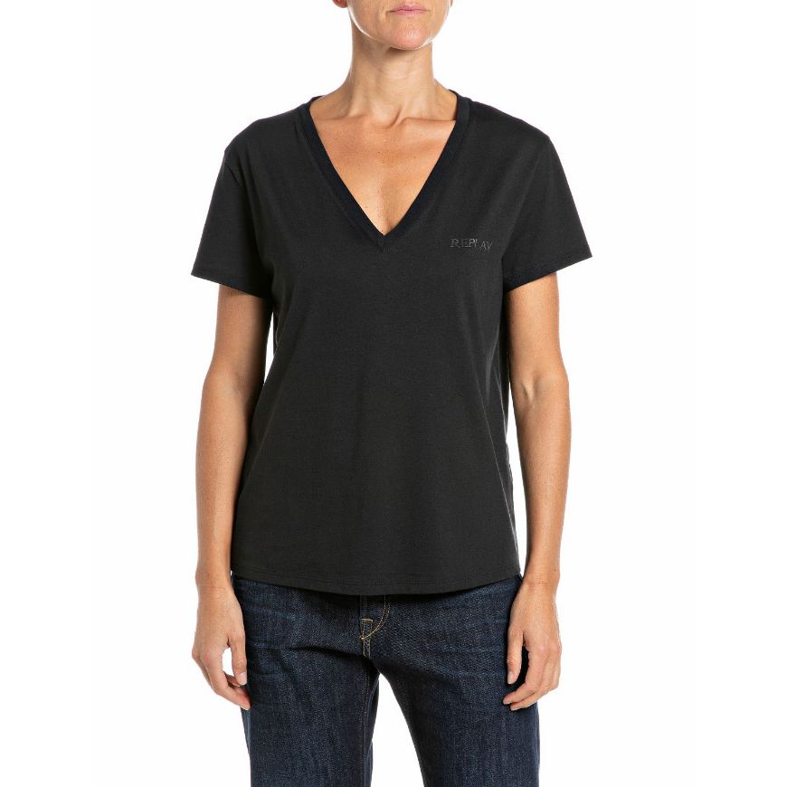 Снимка на REPLAY ДАМСКИ ТОП OVERSIZED V-NECK JERSEY T-SHIRT BLACK