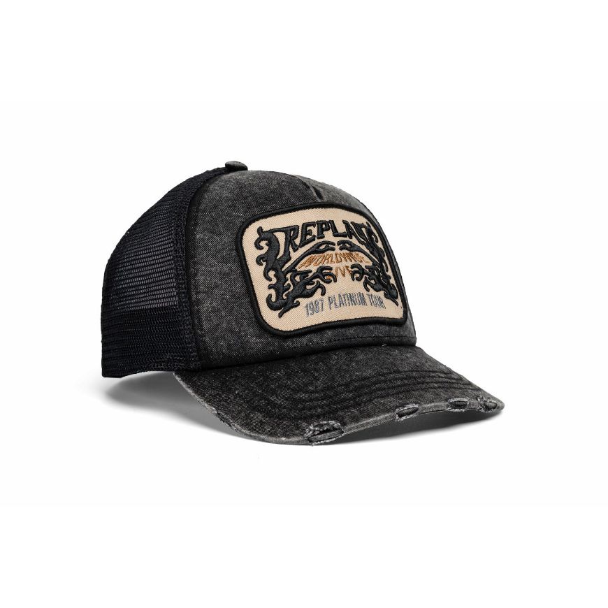 Picture of REPLAY MEN'S DISTRESSED BASEBALL CAP WITH PATCHES BLACK