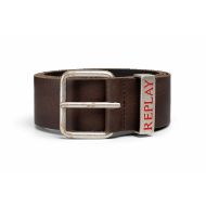 Picture of REPLAY MEN'S CRUST LEATHER BELT WITH LOGO DARK BROWN 1