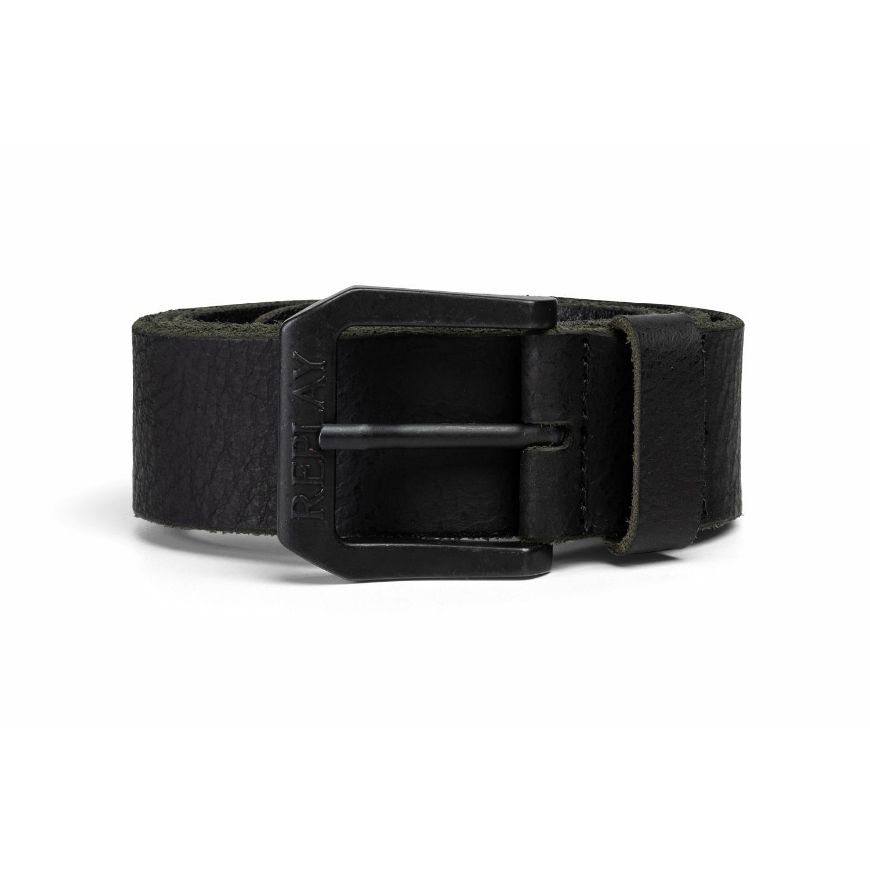 Picture of REPLAY MEN'S BUFFALO LEATHER BELT WITH BIG LOGO BLACK