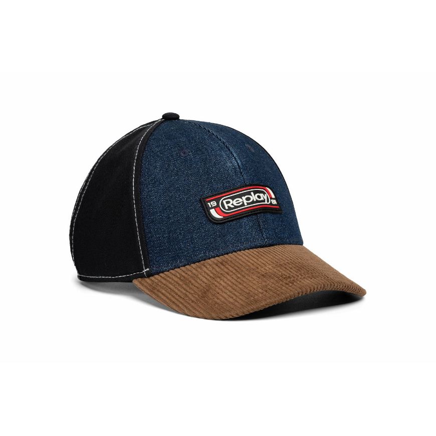 Picture of REPLAY UNISEX MIX FABRIC CAP INDIGO OVERDYED INDIGO