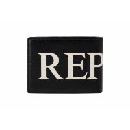 Picture of REPLAY MEN'S HAMMERED COW LEATHER WALLET WITH LETTERING BLACK 3