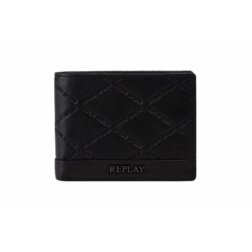 Picture of REPLAY MEN'S EMBIOSSED SHEEP&TEXTURISED LEATHER WALLETS BLACK