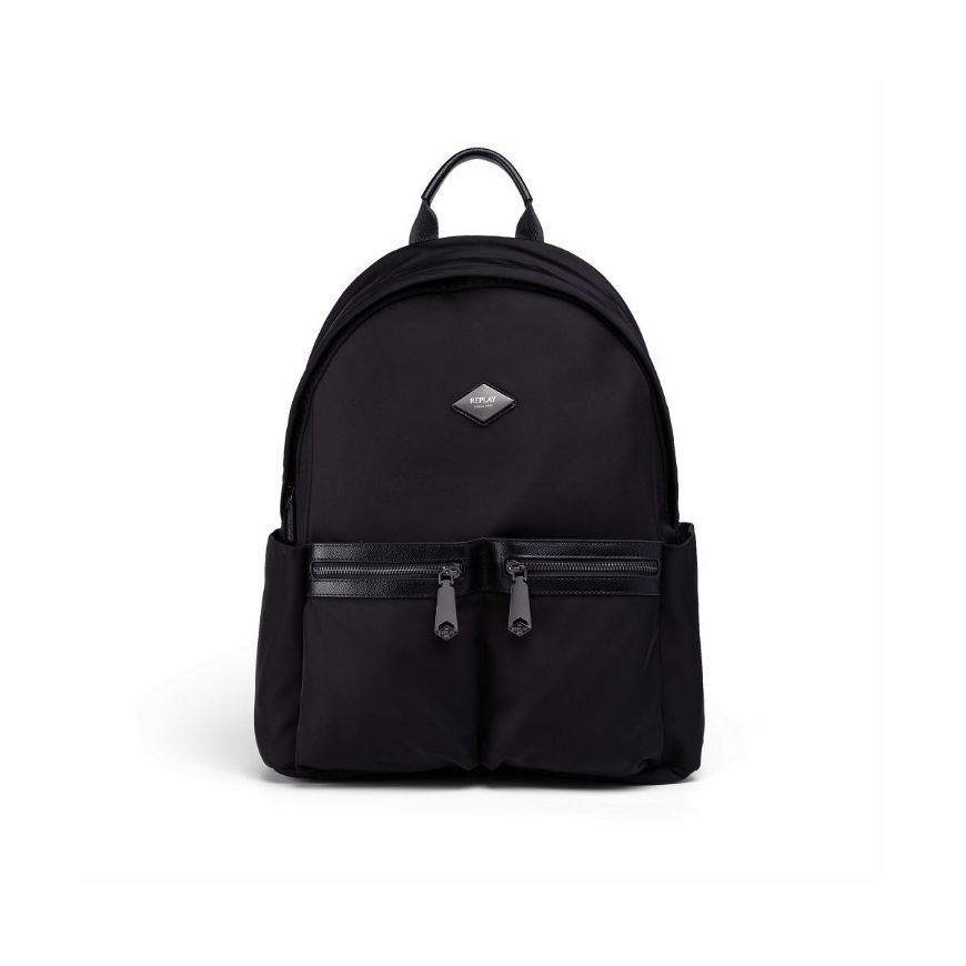 Picture of REPLAY МЪЖКА ЧАНТА NYLON BACKPACK WITH DIAMOND LOGO AND ZIP POCKETS BLACK