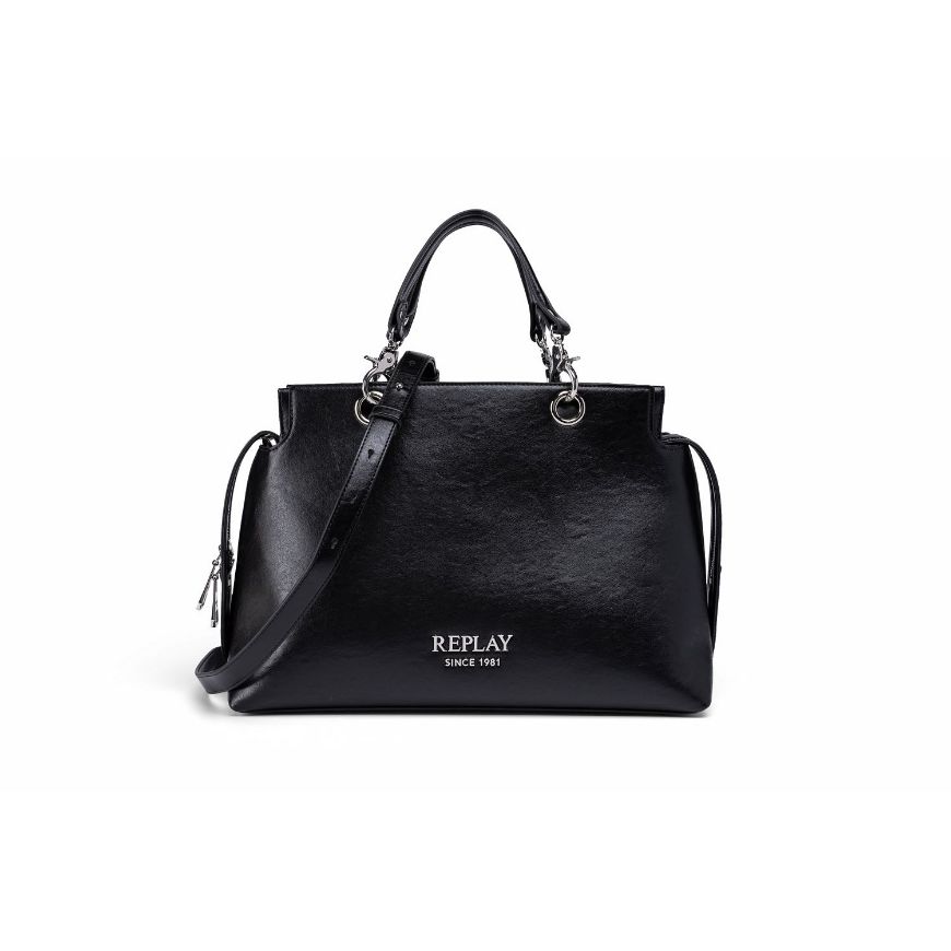 Picture of REPLAY WOMEN'S VINTAGE LOOK LARGE CROSSBODY BAG WITH LOGO BLACK