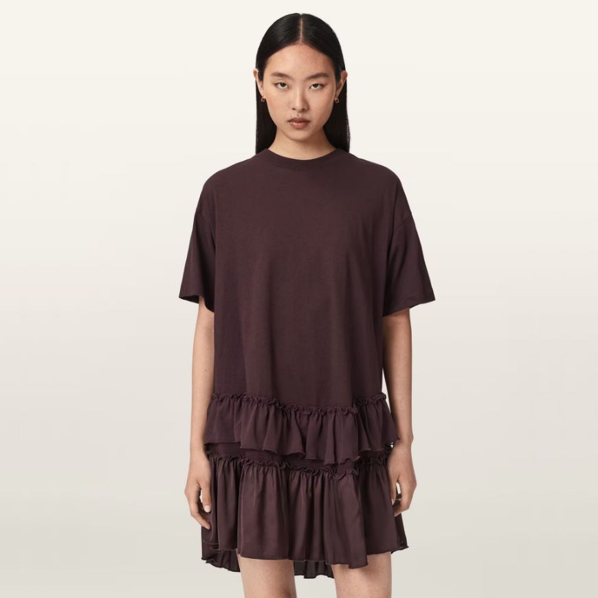 Picture of ALLSAINTS WOMEN'S FEYRE RELAXED FIT MINI DRESS BURGUNDY RED
