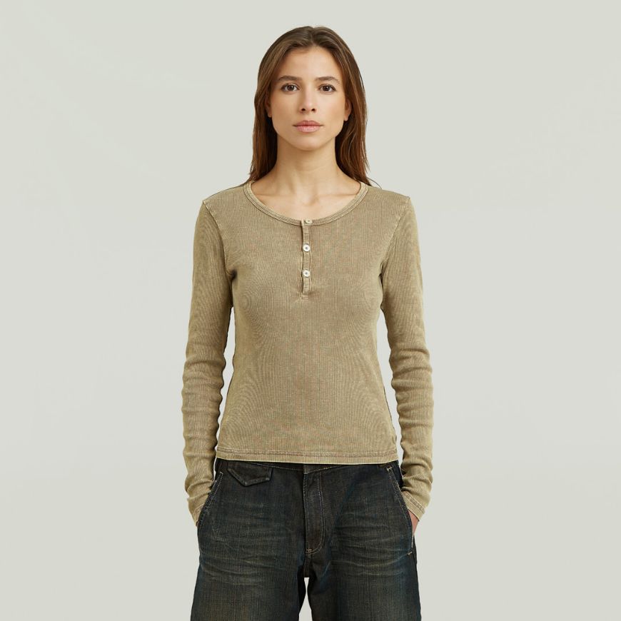 Picture of G-STAR WOMEN'S VINTAGE SLIM HENLEY T-SHIRT FOSSIL GD