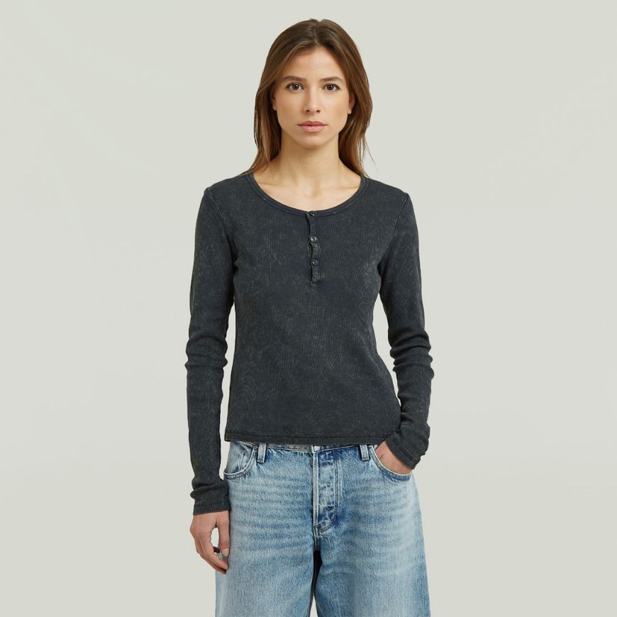 Picture of G-STAR WOMEN'S VINTAGE SLIM HENLEY T-SHIRT DK LEGION BLUE GD
