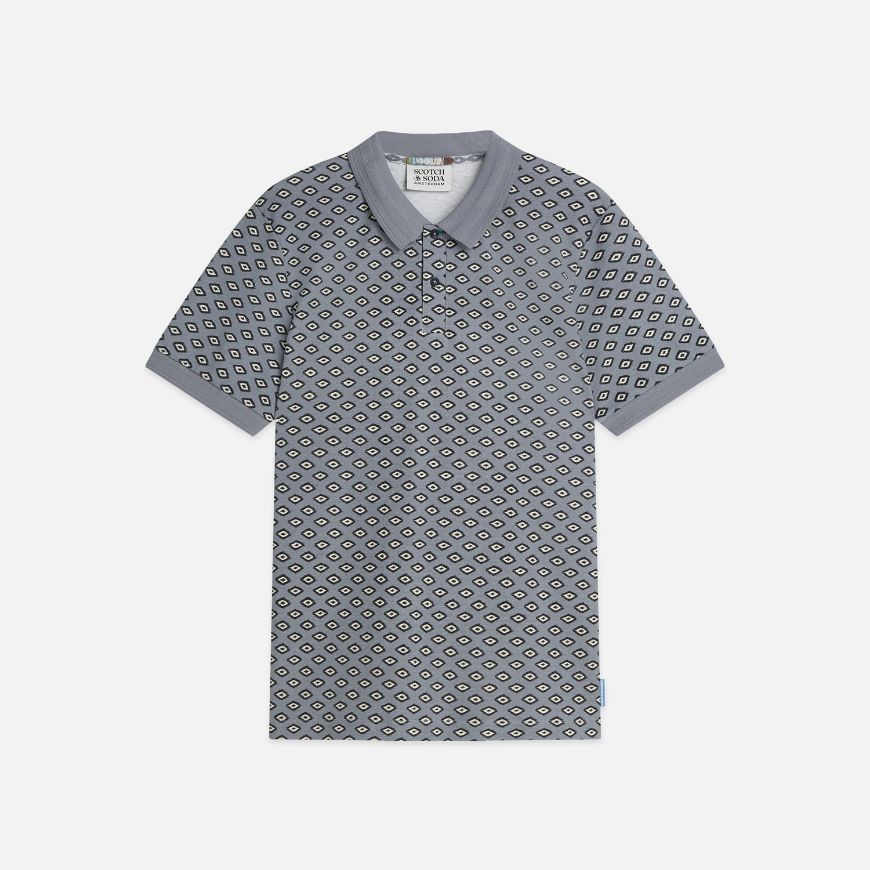 Picture of SCOTCH&SODA MEN'S MICRO-PRINTED REGULAR FIT POLO - GLITCH GEO TRADEWINDS