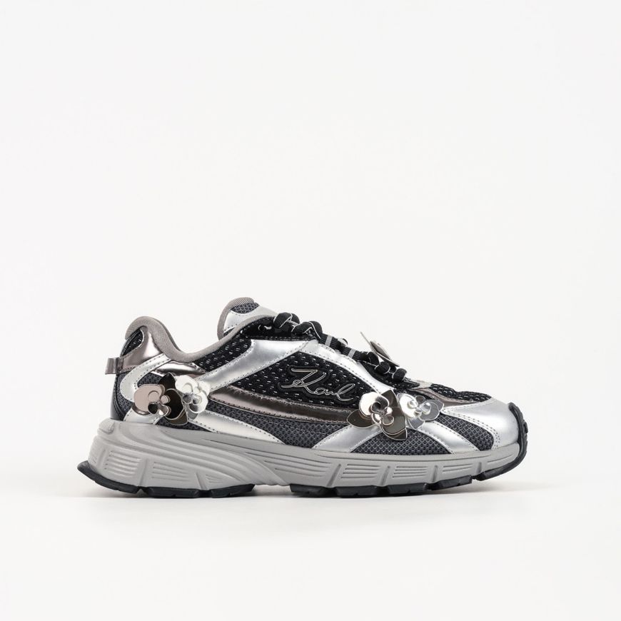 Picture of KARL LAGERFELD WOMEN'S ORION FLORA TRIM LOW LACE SNEAKERS BLACK W/SILVER