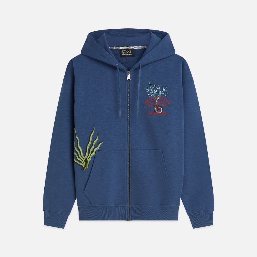 Picture of SCOTCH&SODA MEN'S EMBROIDERED RELAXED FIT ZIP-THROUGH HOODIE - ENSIGN BLUE