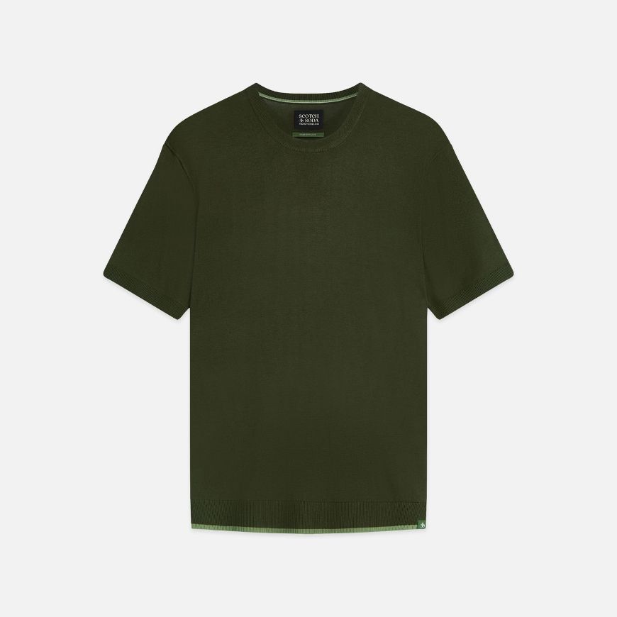 Picture of SCOTCH&SODA MEN'S KNITTED WOOL-BLEND RELAXED FIT T-SHIRT - FOREST NIGHT