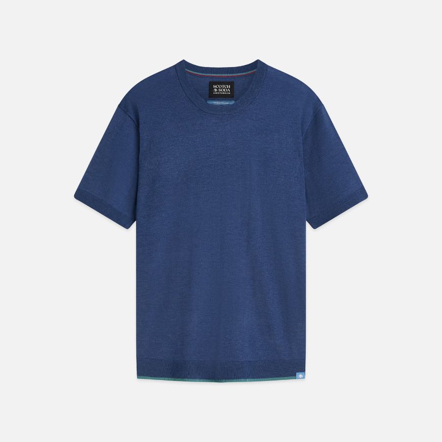 Picture of SCOTCH&SODA MEN'S KNITTED WOOL-BLEND RELAXED FIT T-SHIRT - ENSIGN BLUE