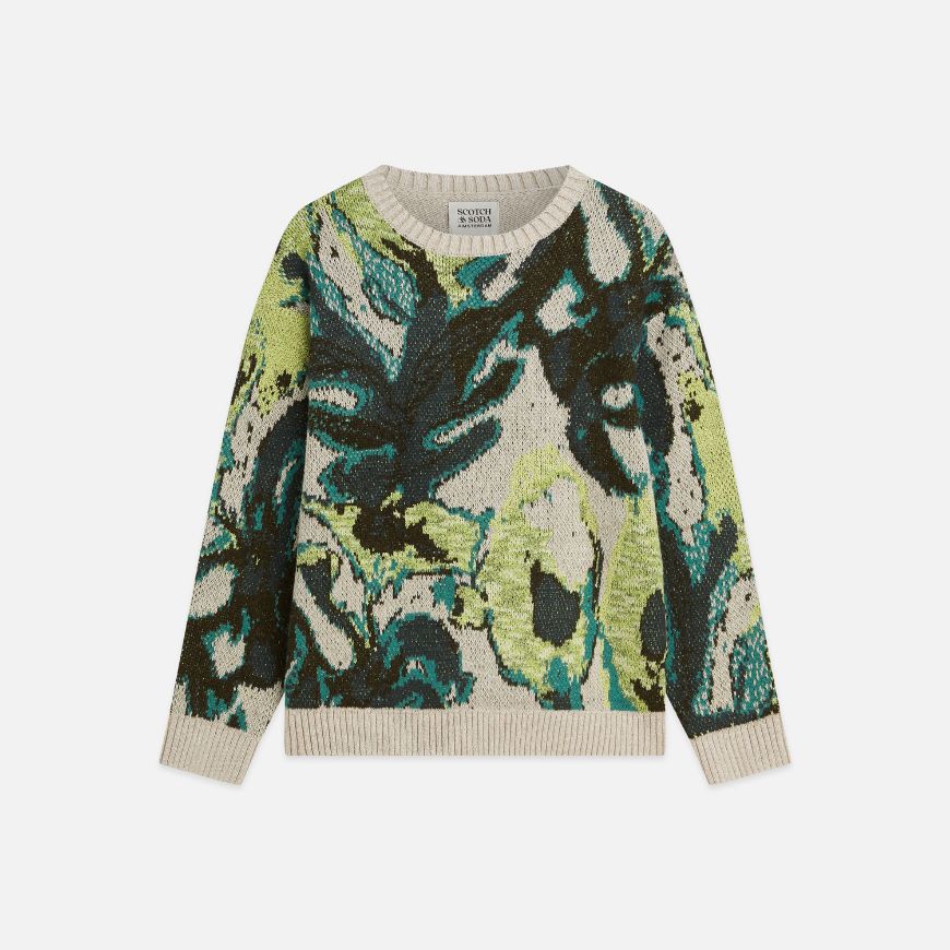 Picture of SCOTCH&SODA MEN'S WATERCOLOUR COTTON-LINEN BLEND LOOSE FIT PULLOVER - WATERCOLOUR